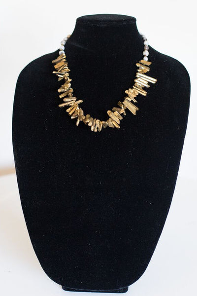 Gold Quartz Multi-Tooth Seed Necklace