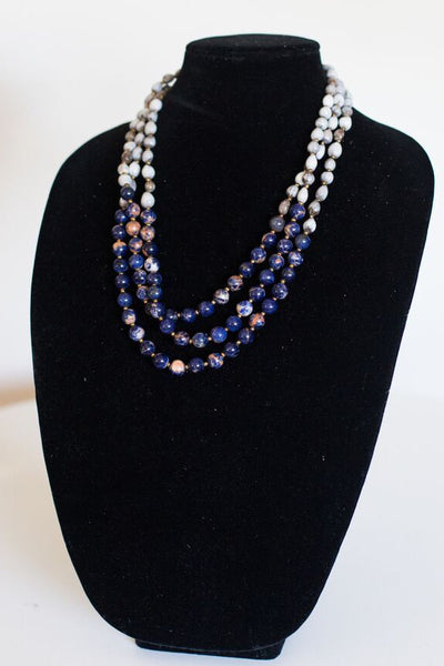 Blue Natural Lapis 10mm Bead Multi-Strand Seed Necklace