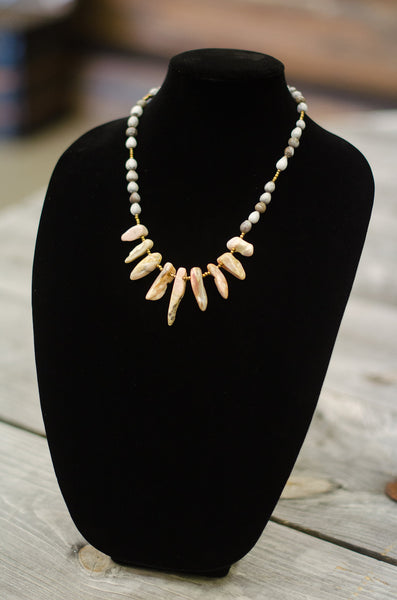 Pink Opal Stone Multi-Tooth Seed Necklace