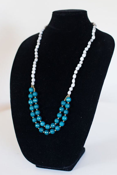 Deep Turquoise Drop-Down Seed Necklace