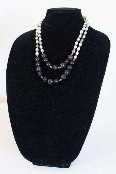 Black Onyx Multi-Strand Seed Necklace