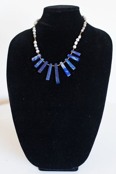 Blue Lapis Stone Multi-Tooth Seed Necklace