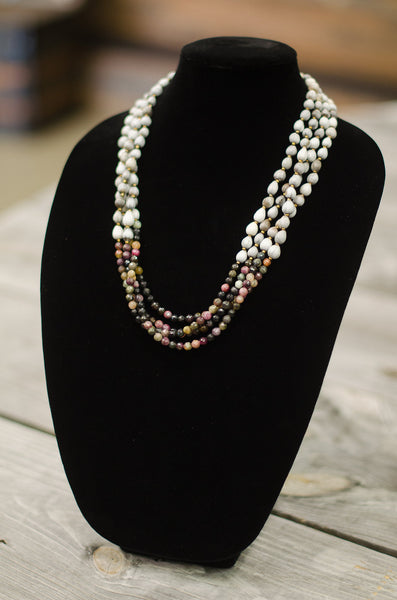 Tourmaline dark multi-colored 6mm Bead Multi-Strand Seed Necklace