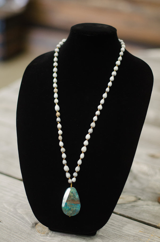 Turquoise Ocean Jasper Stone Pendant Seed Necklace