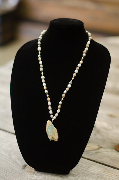 World Opal Stone Pendant Seed Necklace